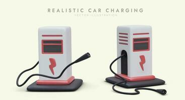 Charging station for electric vehicles. 3D images from different sides with connector vector