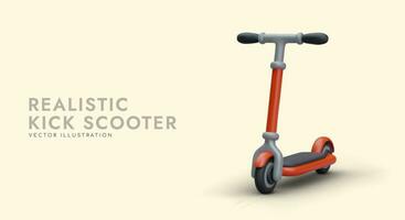 3D red kick scooter with shadow. Equipment for active sports recreation vector