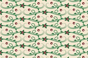 Christmas Filigree swirl berry leaf Seamless Pattern, holly leaves modern Christmas pattern, winter vibes holiday green ornate Christmas vector pattern, wrapping paper holiday printing fabric