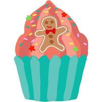 cupcake with gingerbread, line art drawing vector