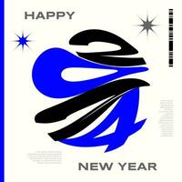 Happy New Year 2024 Design for Poster, Banner, Cover Template and Card with Wavy Typography Concept. Modern Trendy Artwork vector