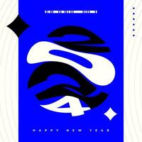 Happy New Year 2024 Design for Poster, Banner, Cover Template and Card with Wavy Typography Concept. Modern Trendy Artwork vector