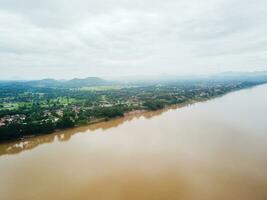 Aerial photography of the beautiful landscape along the Mekong River in Laos.opposite Chiang Khan District, Loei Province.THAILAND, photo