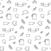 Hand drawn style seamless pattern background illustration. Doodle vector set of paper sheet, pack of paper, tag, note, notepad page and frame. School collection of sticker icons.