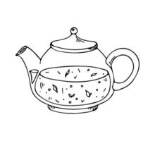 Outline hand drawing tea pot. Teapot doodle illustration. Tea ceremony vector design elements