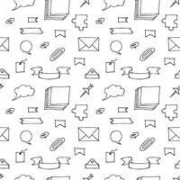 Hand drawn style seamless pattern background illustration. Doodle vector set of paper sheet, pack of paper, tag, note, notepad page and frame. School collection of sticker icons.