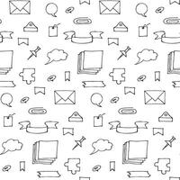 Hand drawn style seamless pattern background illustration. Doodle vector set of paper sheet, pack of paper, tag, note, notepad page and frame. School collection of sticker icons.