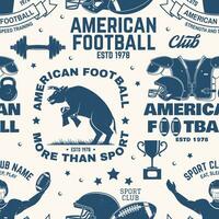 American football seamless pattern, background. Vector. Seamless sport pattern with bull, sportsman player, helmet, ball and shoulder pads silhouette. American football sport club texture. vector