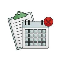 calendar, document with cross in button illustration vector