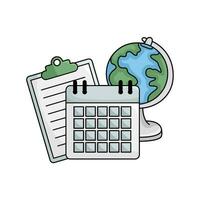 calendar, document with globe illustration vector