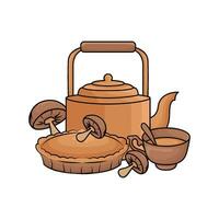 teapot drink  with pie autumn  illustration vector