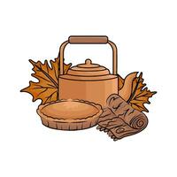 teapot drink  with pie autumn  illustration vector
