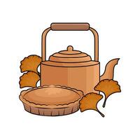 teapot with pie illustration vector