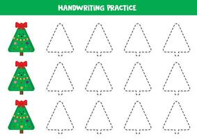 Tracing lines for kids with cute Christmas tree. Writing practice. vector