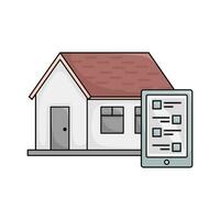 home building with document in mobile phone illustration vector