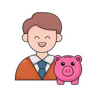 inversor con cerdito banco ilustración vector