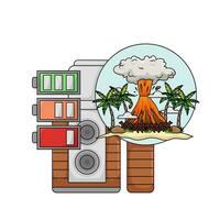 camera photo, picture volcano with battery illustration vector