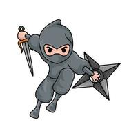 sword with shuriken in hand ninja illustration vector