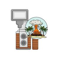 camera photo, lightning with picture volcano illustration vector