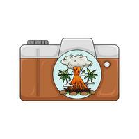 cámara foto con imagen volcán ilustración vector