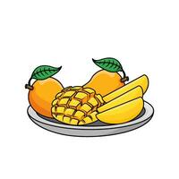 mango with mango slice in plate illustration vector