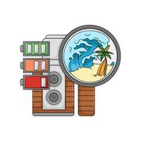 camera photo, picture beach with battery illustration vector