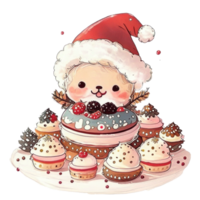 AI generated Cute cartoon characters with Christmas sweets AI generated png