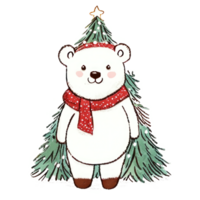 ai gerado fofa Urso desenho animado personagem com Natal árvore ai gerado png