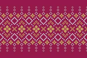 Pink Cross stitch colorful geometric traditional ethnic pattern Ikat seamless pattern border abstract design for fabric print cloth dress carpet curtains and sarong Aztec African Indian Indonesian vector
