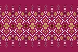 Pink Cross stitch colorful geometric traditional ethnic pattern Ikat seamless pattern border abstract design for fabric print cloth dress carpet curtains and sarong Aztec African Indian Indonesian vector