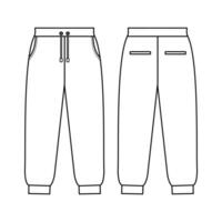 Loose fit joggers. Sweat jogger pants with an elasticated drawstring waist in a relaxed style. Men's casual wear. Vector technical sketch. Mockup template.