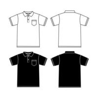Men's polo collar T Shirt flat sketch fashion illustration drawing template mock up with front and back view. vector
