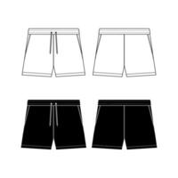 Unisex sweat Shorts technical fashion illustration. Short Pants fashion flat template, elastic waist, front and back, white colour. Sportswear unisex CAD mock-up. vector