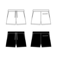 Unisex sweat Shorts technical fashion illustration. Short Pants fashion flat template, elastic waist, front and back, white colour. Sportswear unisex CAD mock-up. vector