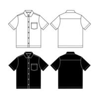 Short sleeve work shirt with patch pocket, roll up sleeve and shirt collar. Digital flat sketch back and front. vector