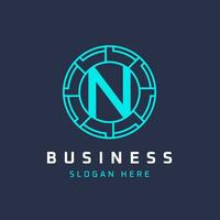 Letter N Tech Logo Design. Initial Round N Logo Universal Elegant Icon vector