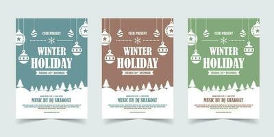 Winter Holiday party Flyer Template Poster Design, holiday covers. Holiday templates with typography and multicolor in modern minimalist style for web, social media and print design vector