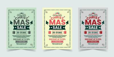 Merry Christmas Sale Flyer Template Poster Design, holiday covers. Xmas templates with typography and multicolor in modern minimalist style for web, social media and print design vector