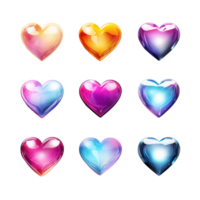 AI generated Holographic chrome glass heart icons Molten metal on transparent background png