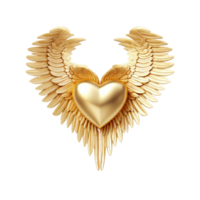 AI generated Heart with golden wings up isolated png