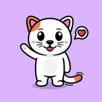 cute cartoon cat, greeting with paws. vector