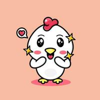 Cute chicken cartoon, happy and with tears in his eyes. vector