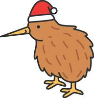 Kiwi bird with santa hat. Vector illustration in cartoon style