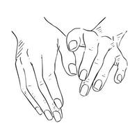 A line drawn illustration of hands. Perfect to use for beauty and healing businesses. Drawn by hand in a sketchy style vector