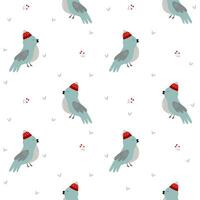 Winter bird with hat, Christmas florals seamless pattern background. Design for fabric, wrapping, textile, wallpaper, apparel vector