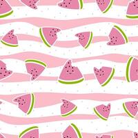 Seamless pattern of cute kawaii style watermelon on stripped background vector