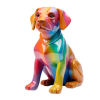 ai gerado uma colorida cachorro estátua sentado em uma branco superfície png