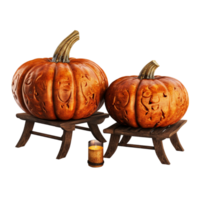 AI generated Two Carved Pumpkins Sitting Next To A Fire Pot png