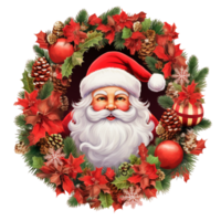 AI generated Santa Claus In A Christmas Wreath With Decoration PNG