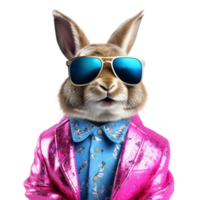 AI generated Rabbit bunny in glam fashionable couture with cool sunglasses png